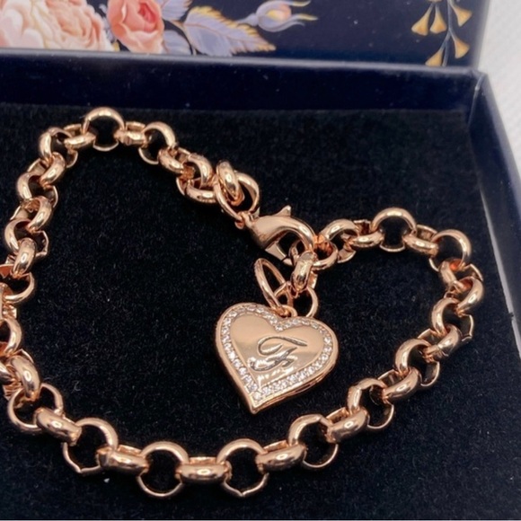 Rose Gold Plated Initial Heart Charm Bracelet (F,G) - Picture 3 of 5